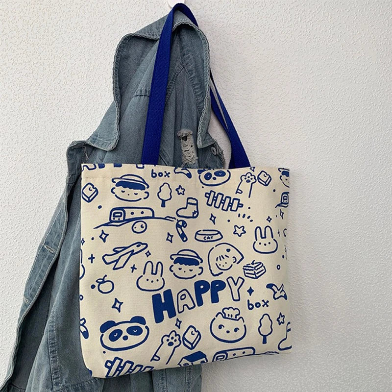 Canvas Bag for College Female Students Shoulder Portable Book Large Capacity