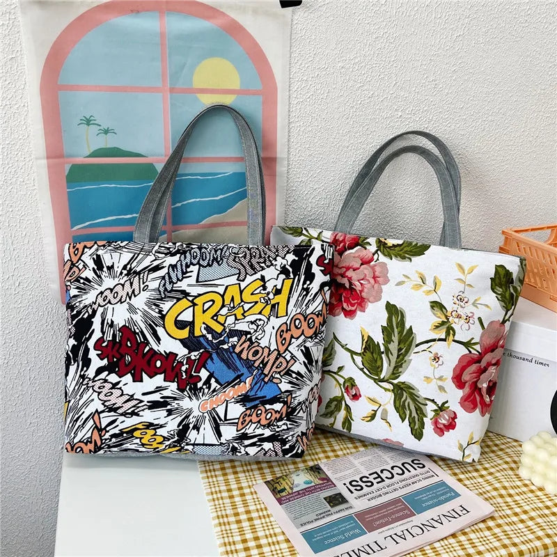 Women's Canvas Shoulder Bag Summer Shopper Handbag High Printing Tote