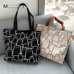 Cat Tote Bag with Zipper Japanese Style Shoulder Bags