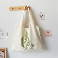 Flower Plant Printed Shoulder Handbag Reusable Shopper Casual Tote
