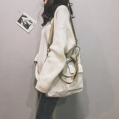 Canvas Bags for Women Handbag Shoulder Bag Large Capacity Solid Totes