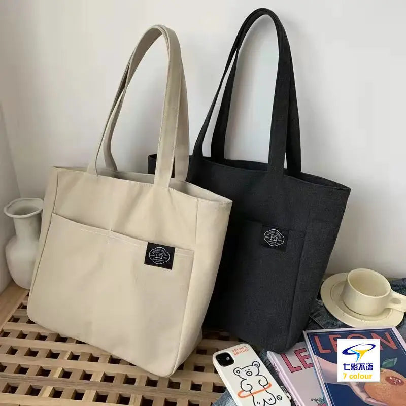 Canvas Shoulder Bag for Women Teenager Schoolbag Large Capacity Handbag