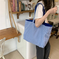 Women's Canvas Shoulder Tote Handbag Casual Solid Plaid Shopper