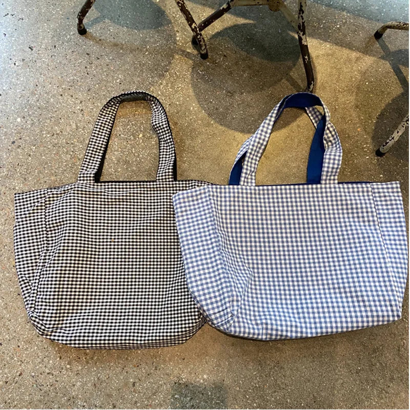 Women's Canvas Shoulder Tote Handbag Casual Solid Plaid Shopper