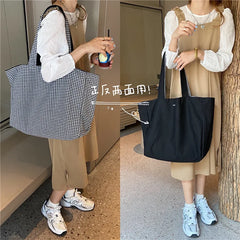 Women's Canvas Shoulder Tote Handbag Casual Solid Plaid Shopper