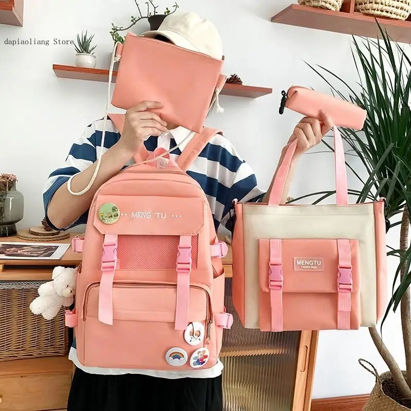 Solid Women's Backpack 4-Piece Set for Teens