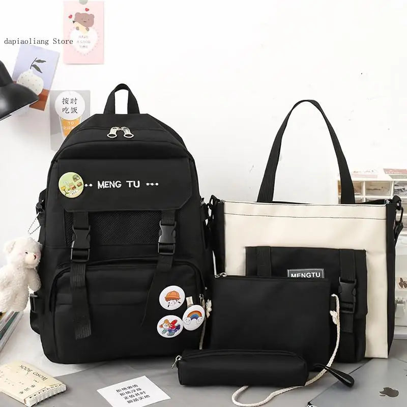 Solid Women's Backpack 4-Piece Set for Teens