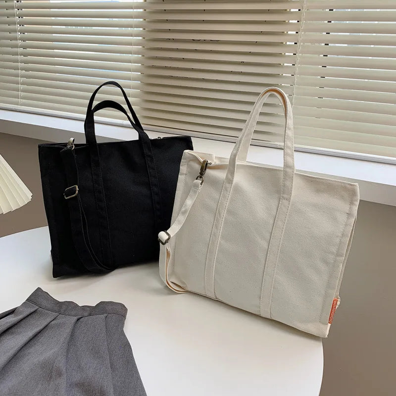 Canvas Casual Tote Women's Bag Solid Shopper Handbag Large Capacity