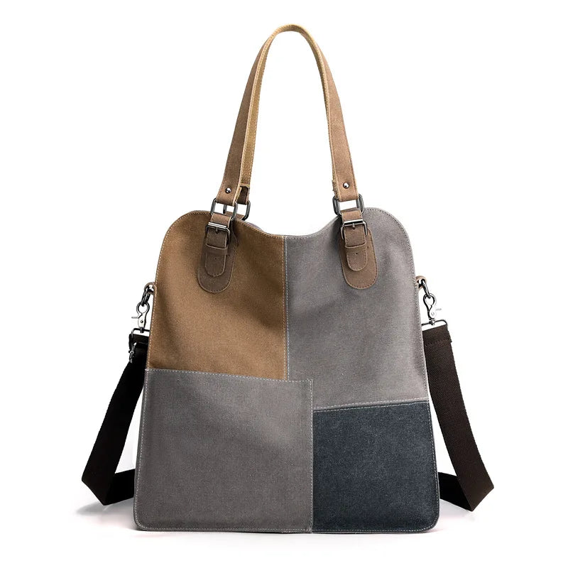 Canvas Casual Women's Bag Stylish Contrast Stitching Tote Bag