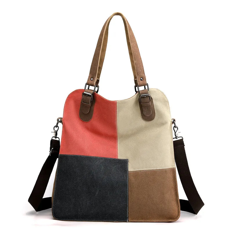 Canvas Casual Women's Bag Stylish Contrast Stitching Tote Bag