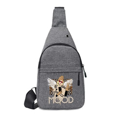 Canvas Chest pack One Shoulder Travel mini Anti-theft Slim Crossbody Bag Leopard