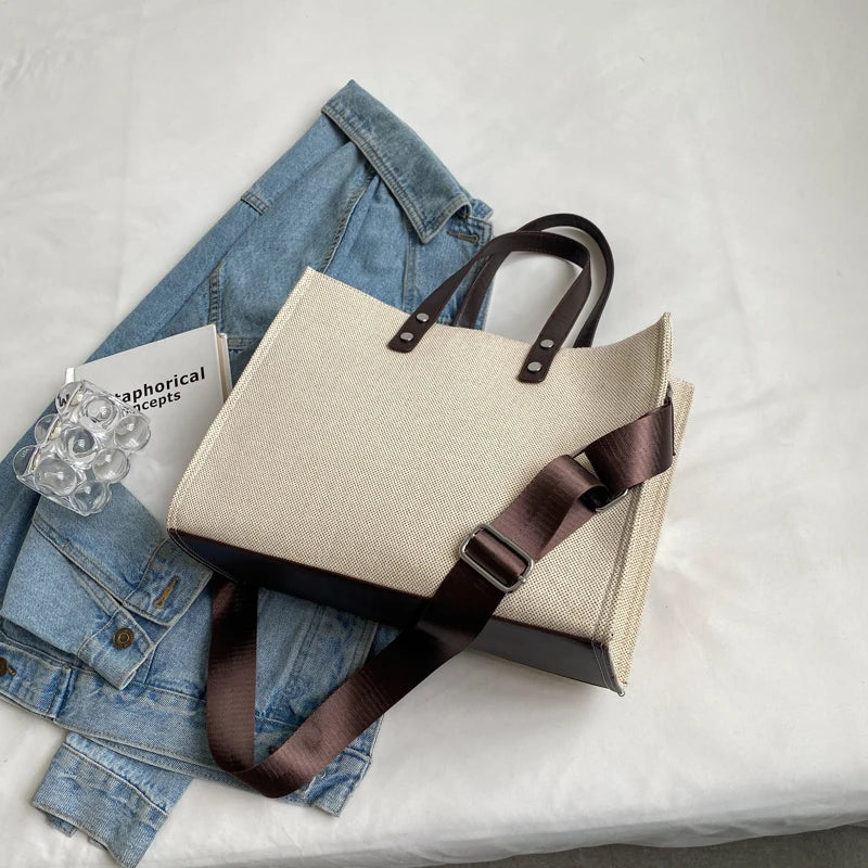 Canvas Classic Style Female Single Shoulder Tote Handbag