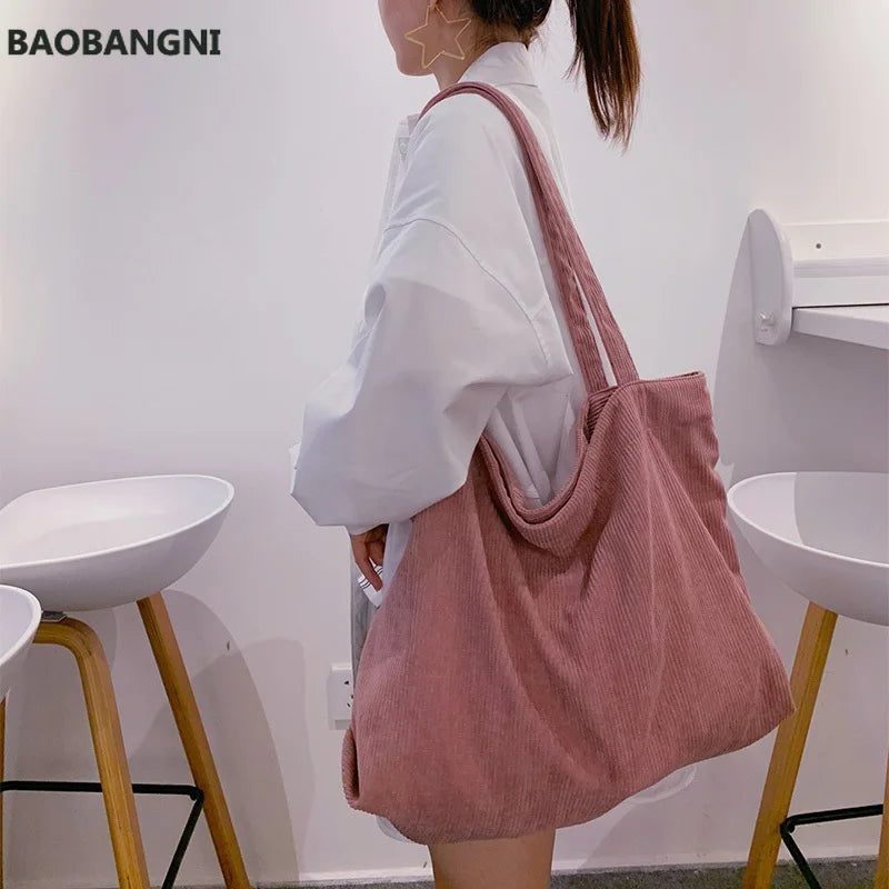 Corduroy Shoulder Shopping Bags for Women Large Capacity Totes
