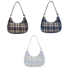 Canvas Crescent Shoulder Handbag Women Mini Tote HandBag Zipper Closure