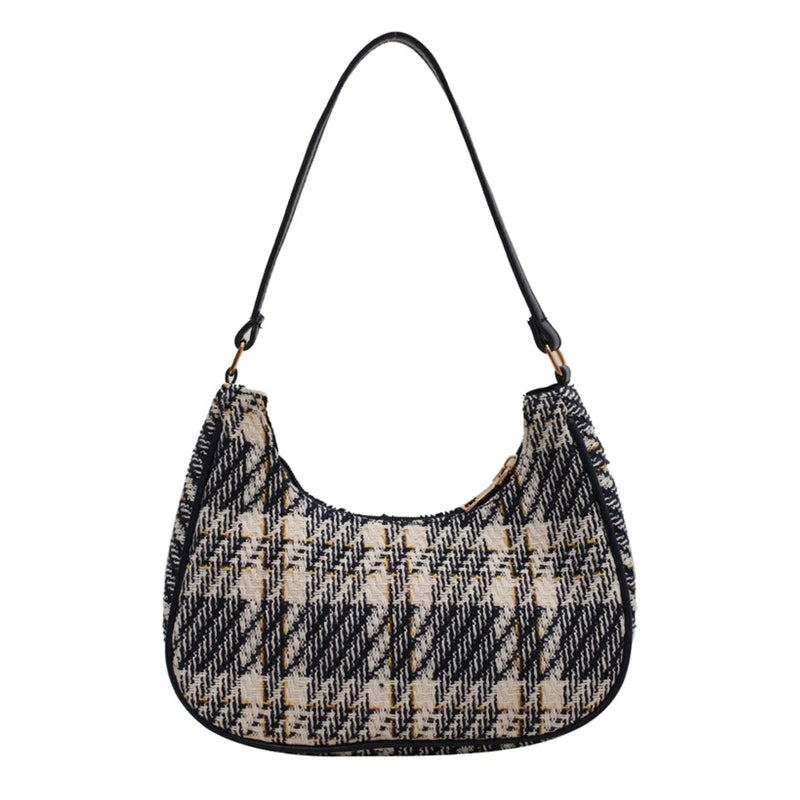 Canvas Crescent Shoulder Handbag Women Mini Tote HandBag Zipper Closure