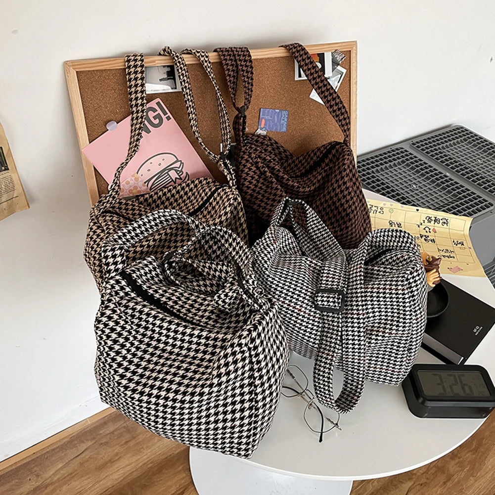Canvas Crossbody Bags Houndstooth Lady Shoulder Handbags