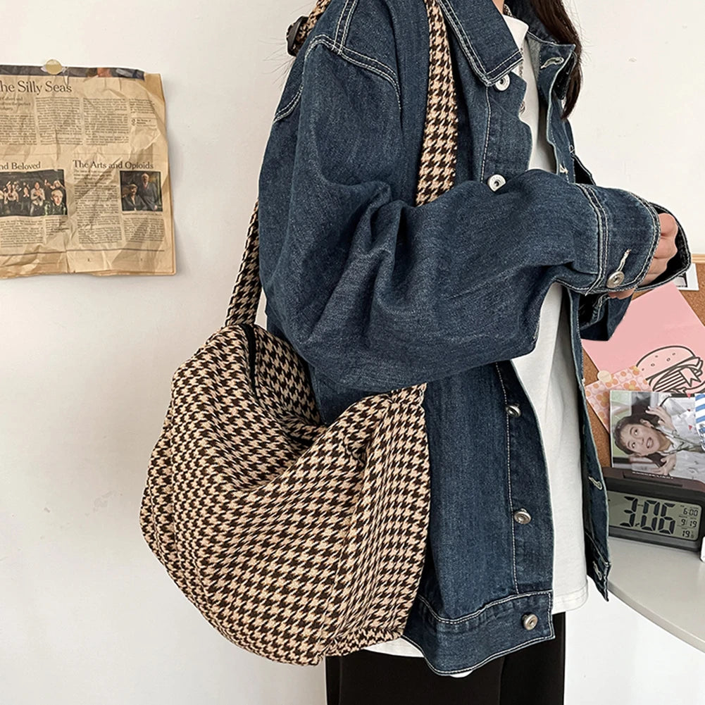 Canvas Crossbody Bags Houndstooth Lady Shoulder Handbags