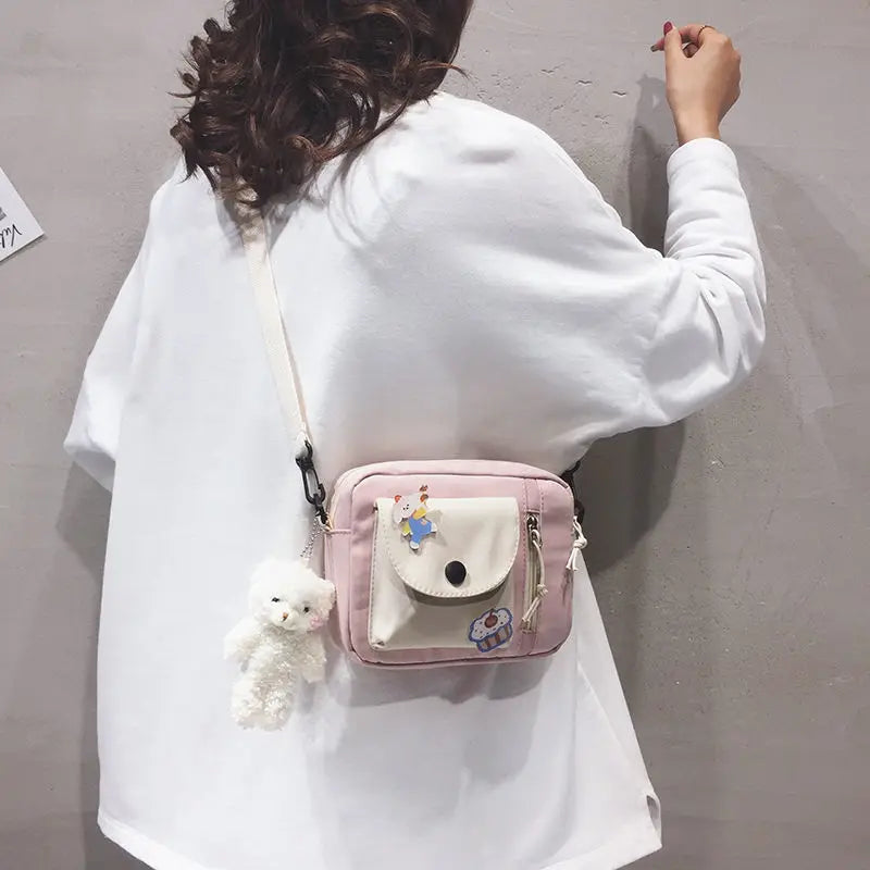 Canvas Crossbody Bags Womens Handbags Patchwork Students Style