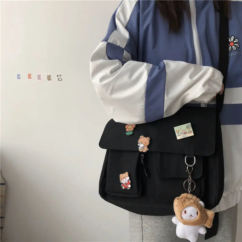 Solid Canvas Crossbody Bags for Women Girls