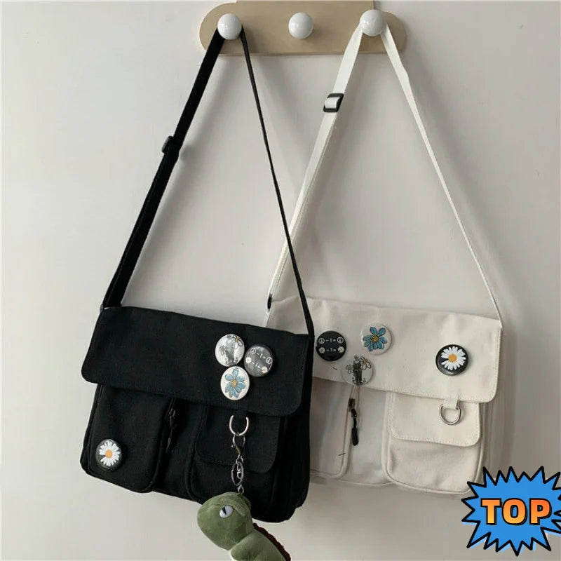 Canvas Crossbody Bags for Women Large Capacity Shoulder Bag Solid Messenger Bag