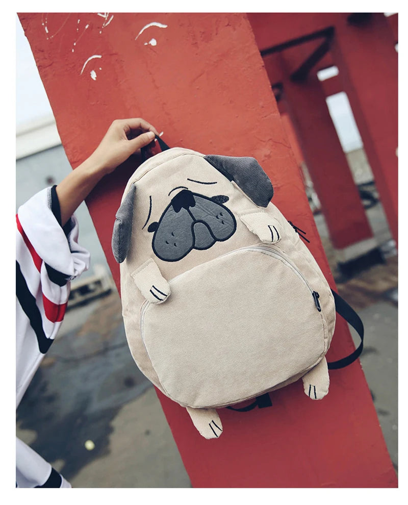 Canvas Fox Ear Embroidery Backpack Girls Schoolbag