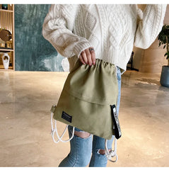 Canvas Drawstring Backpack Shoulder Bags for Women Solid Organizer