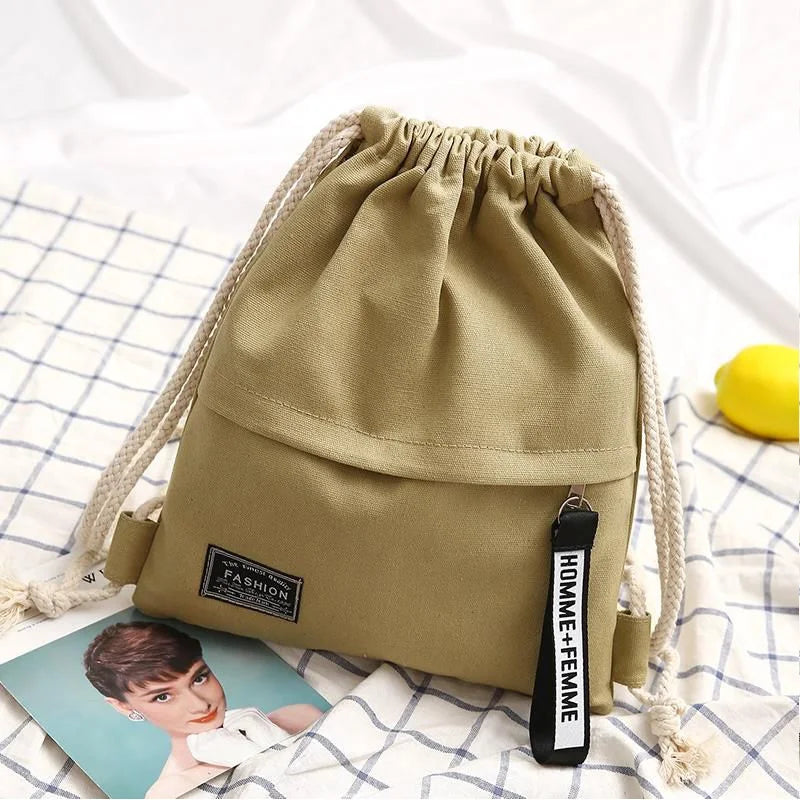 Canvas Drawstring Bag Women Small Backpacks For Girls Fabric Bagpack