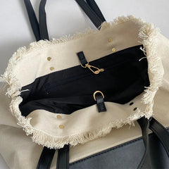 Canvas Fur-lined Shoulder Tote Bags Women Large Capacity Students Laptop
