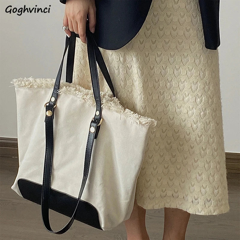 Canvas Fur-lined Shoulder Tote Bags Women Large Capacity Students Laptop