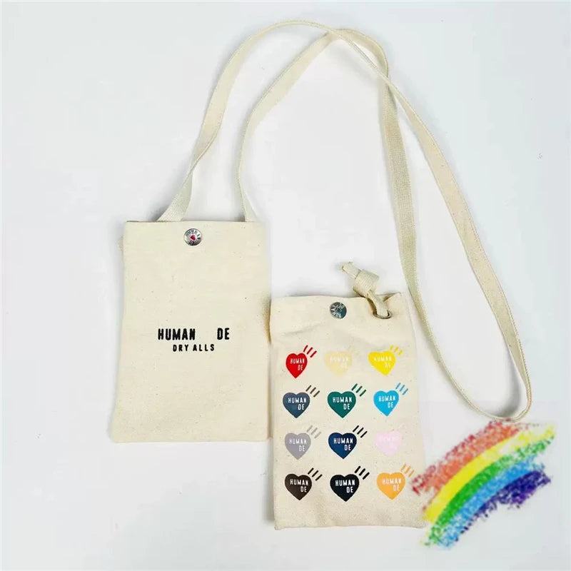 Canvas HUMAN Bag Men Women Top Version Couple Shoulder Messenger Bag