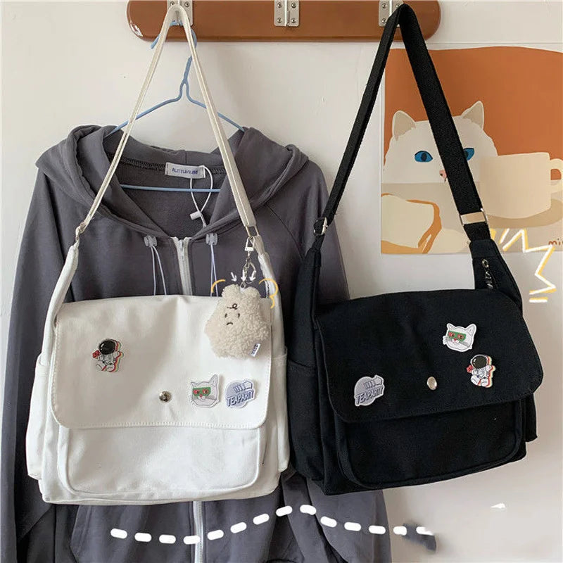 Canvas Handbags Japanese School Shoulder Harajuku Solid Large Capacity