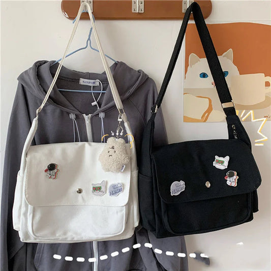 Canvas Handbags Japanese School Shoulder Harajuku Solid Large Capacity