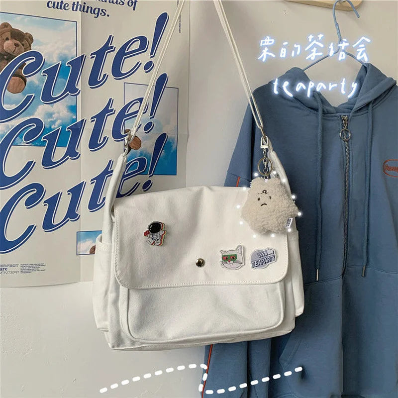 Canvas Handbags Japanese School Shoulder Harajuku Solid Large Capacity