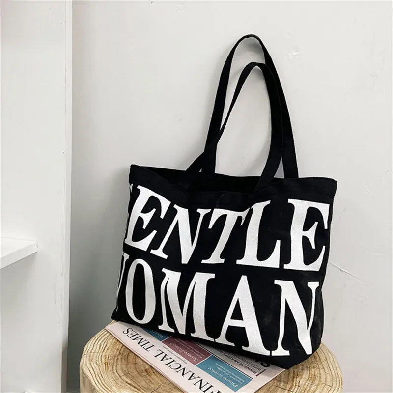 Large Capacity Letter Tote Canvas Handbag Shoulder Bag