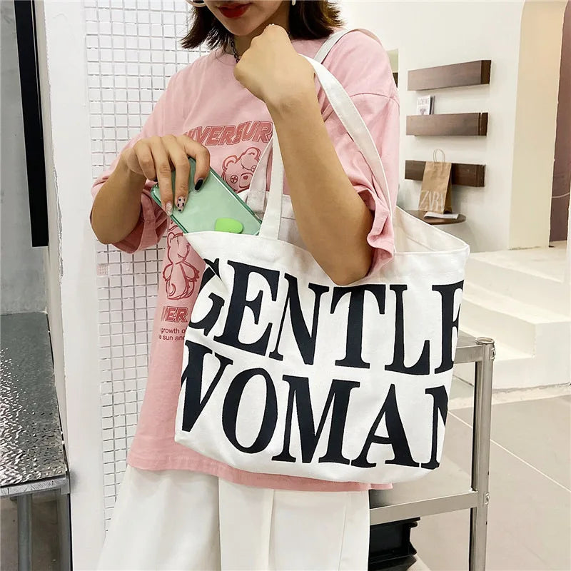 Large Capacity Letter Tote Canvas Handbag Shoulder Bag
