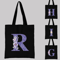 Canvas Large Capacity Tote Bag Purple Vine Flower Letter Print