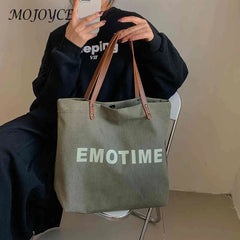 Canvas Ladies Tote Large Capacity Reusable Grocery Bag Snap Closure