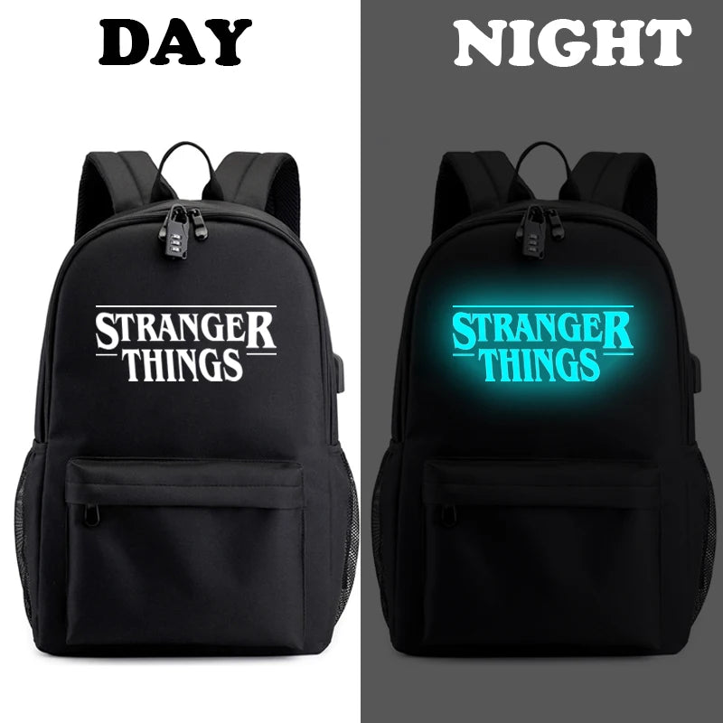 Canvas Luminous Backpack Strang Things Student School Bags With USB Charging