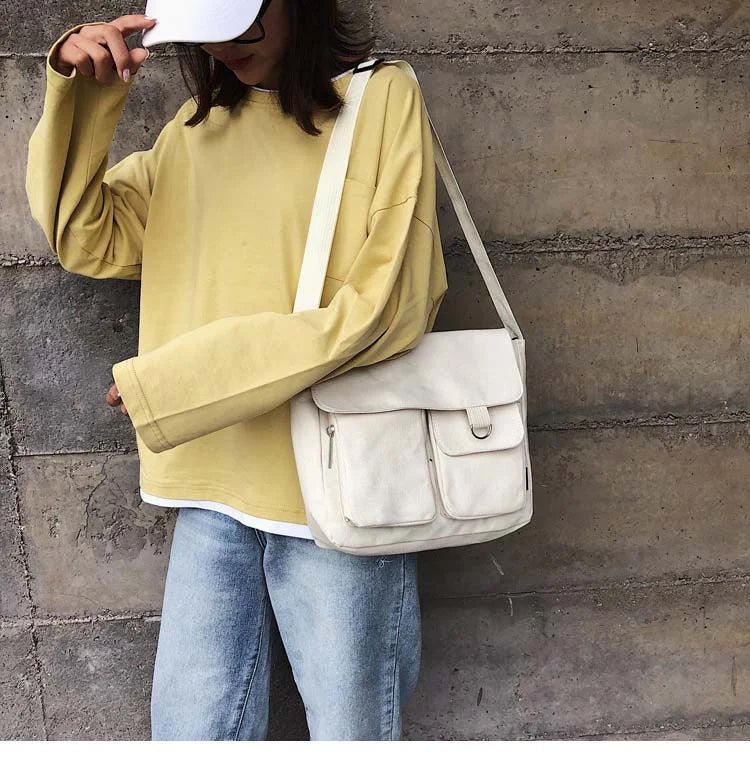 Canvas Messenger Bag Women's Shoulder Bag Unisex Casual Travel Handbag