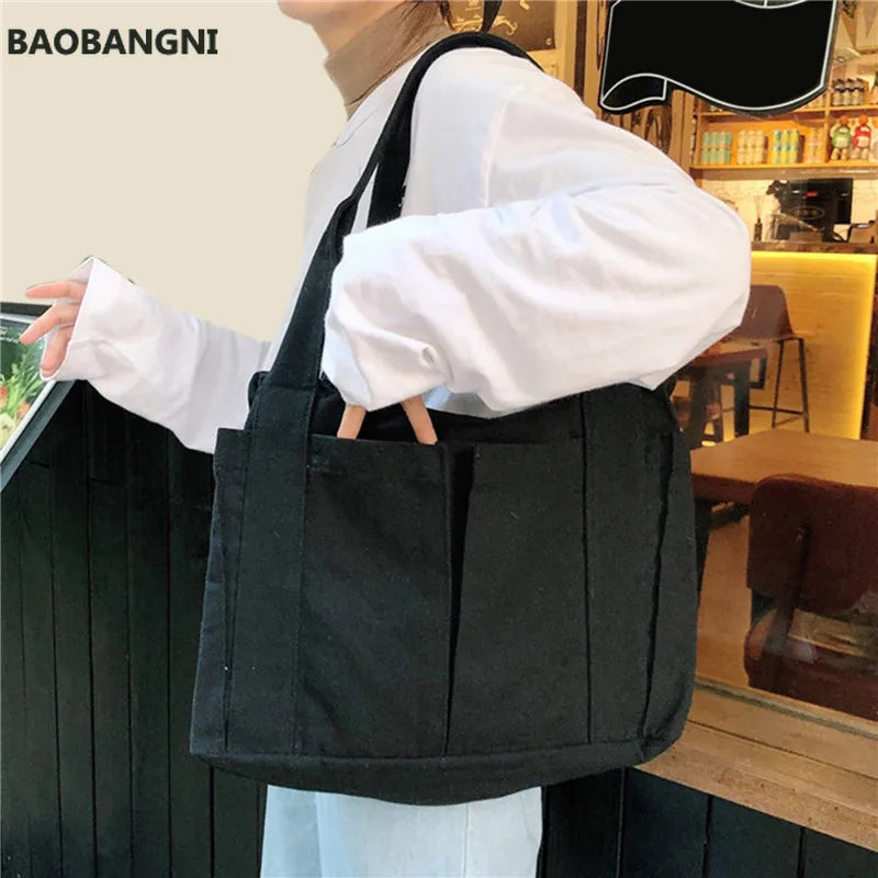 Canvas Multi-pockets Handbag For Student School Teacher