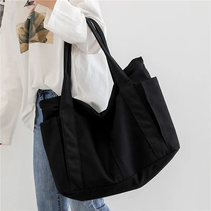 Canvas Multi-Pockets Handbag School Teacher Leisure Top-Handle Bag Teenager Tote