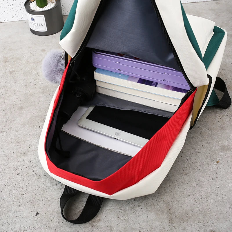 Canvas Panelled Large Capacity Shoulder Bags Women 4pcs/set