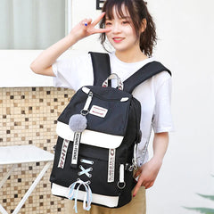Canvas School Bags for Girls Teenagers Backpack Women Bookbag USB