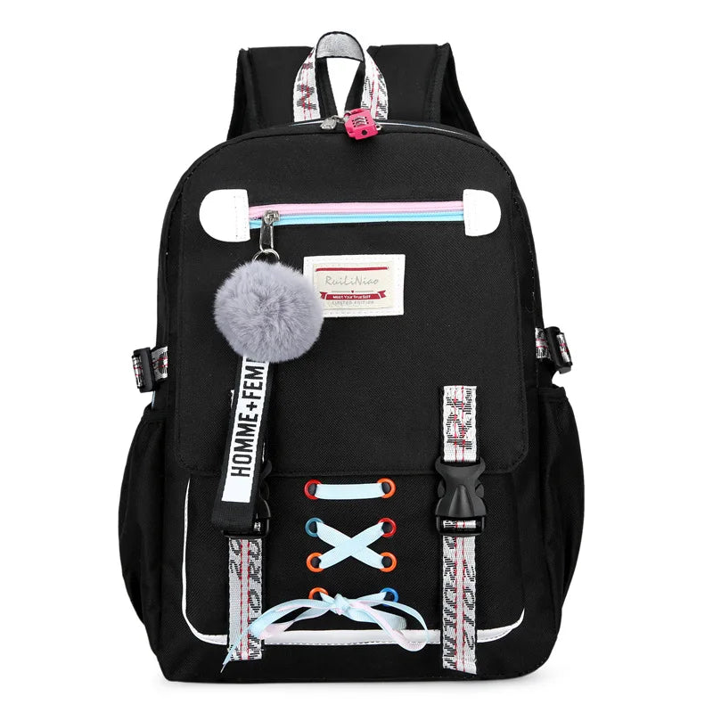 Canvas School Bags for Girls Teenagers Backpack Women Bookbag
