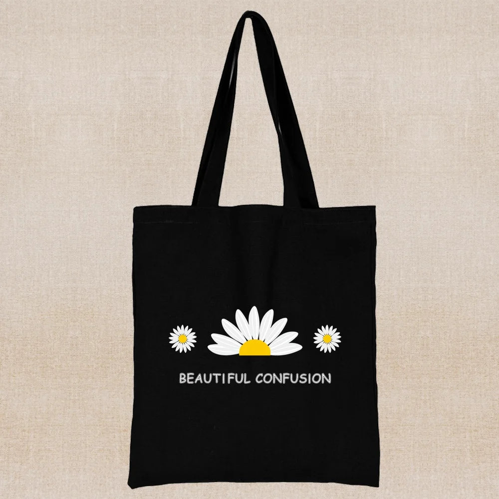 Daisy Print Tote Bag Eco Reusable Shopper Bag Canvas Shoulder Men Women