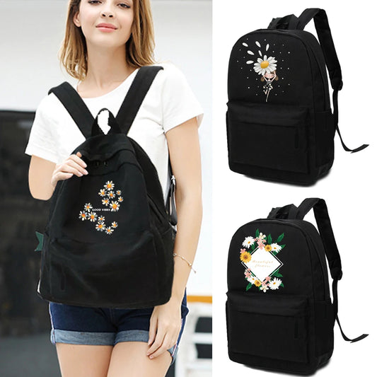 Canvas Shoulder Backpack Daisy Print Youth Sport Casual Male Travel Camping