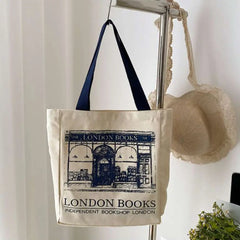 Canvas Shoulder Bag Casual Print Large Capacity Shopping Tote