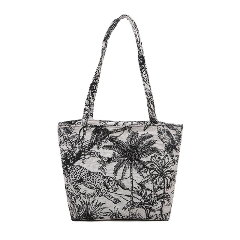 Embroidery Pattern Canvas Shoulder Bag Retro Large Capacity Tote Handbag
