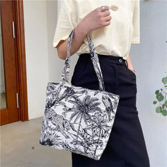 Embroidery Pattern Canvas Shoulder Bag Retro Large Capacity Tote Handbag