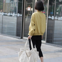 Canvas Shoulder Bag for Student School Top-handle Bag Multi-pockets Zipper Big